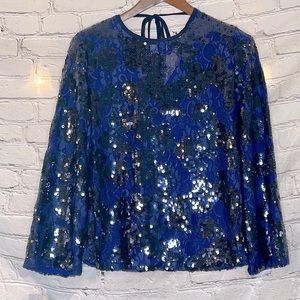 La Bellum Hillary Scott Blue & Black Sequin Top Size Medium Excellent Condition